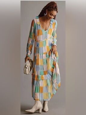 Anthropologie Marais Printed Chiffon Maxi Dress